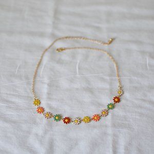 Retro Flower Multi-Color Gold Necklace